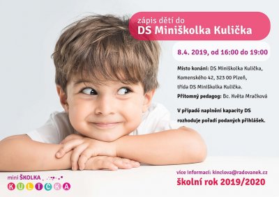 Zápis dětí DS Miniškolka Kulička na školní rok 2019/2020